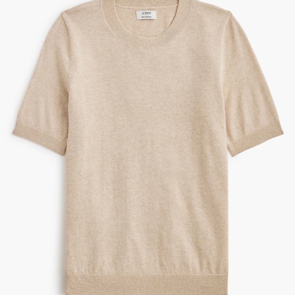 J. Crew Short Sleeve Cotton Sweater in Light Khaki or Light Blue